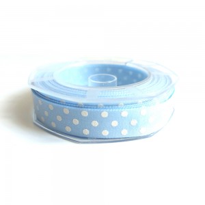 Light Blue Cotton Ribbon with White Dots - Size 15 mm
